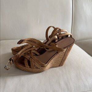 Stuart Weitzman Brown Woven Wedges